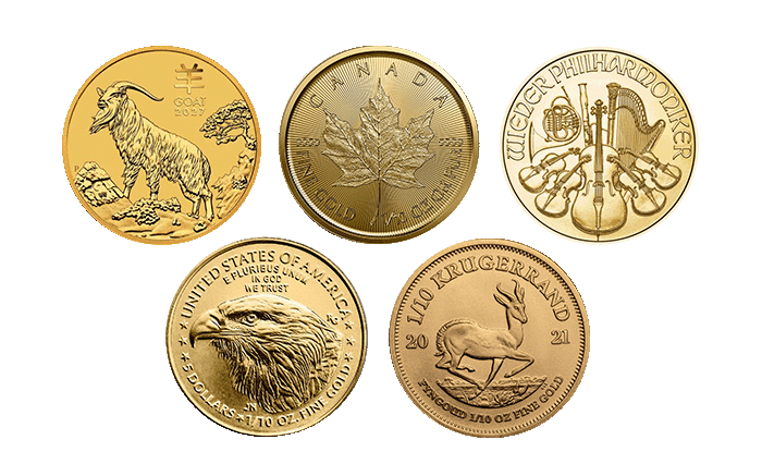 Wat is de diameter van een 1/10 troy ounce munt?