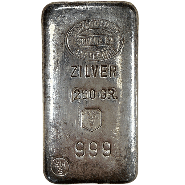 250 gram zilver baar diverse producenten LBMA gecertificeerd